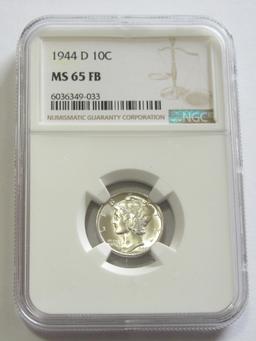 1944-D MERCURY DIME BLAST WHITE NGC 65 FB