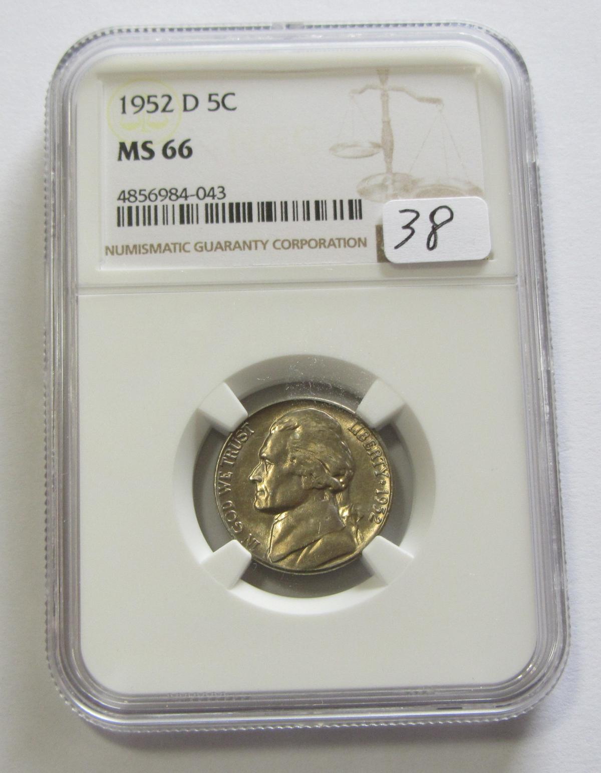 1952-D NICKEL NGC 66