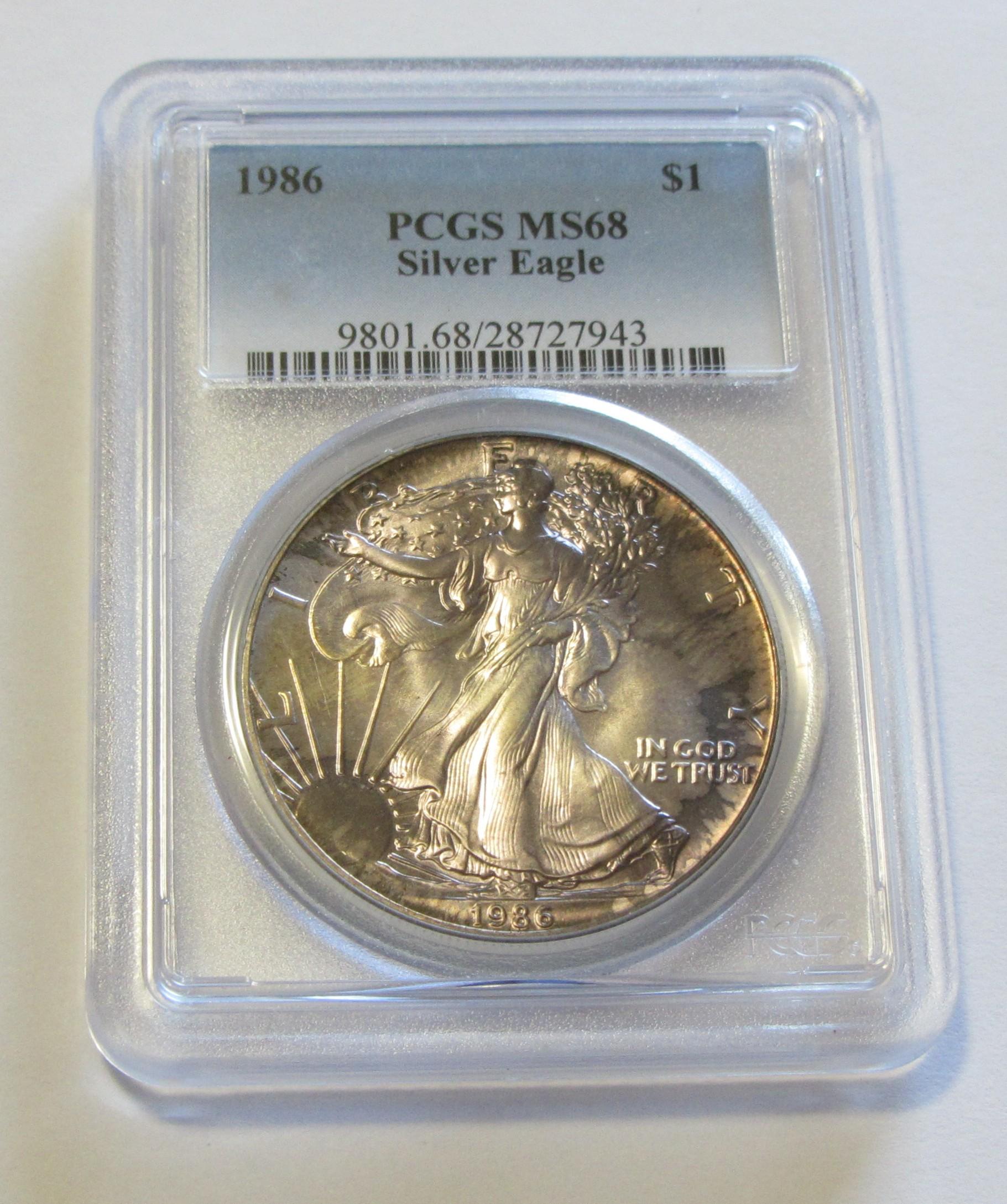 $1 1986 SILVER EAGLE PCGS 68