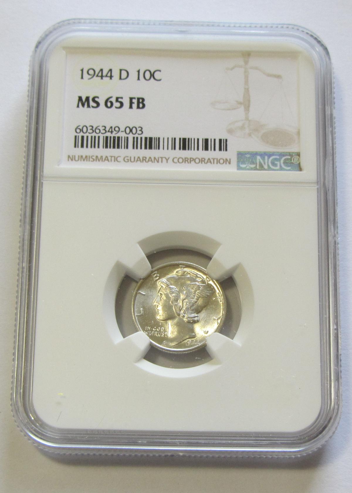 1944-D MERCUR DIME NGC 65 FB