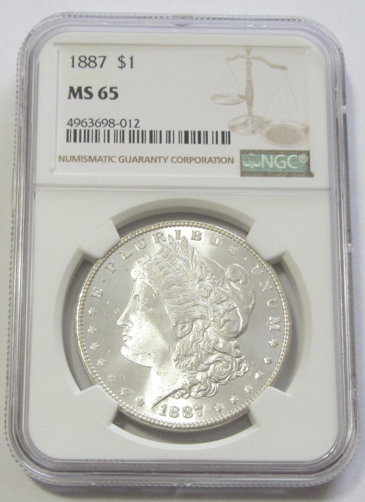$1 1887 GEM MORGAN NGC 65
