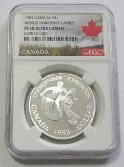 SILVER 1983 $1 CANADA NGC 68 WORLD GAMES