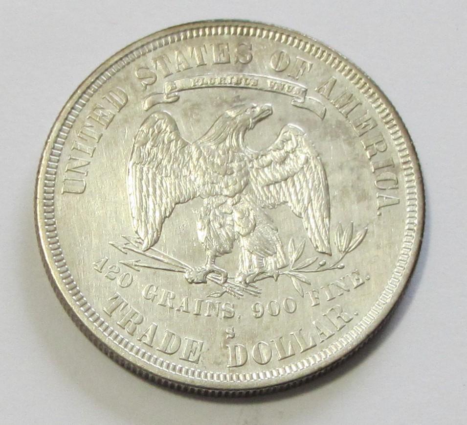 High grade 1878 S trade dollar cleaned