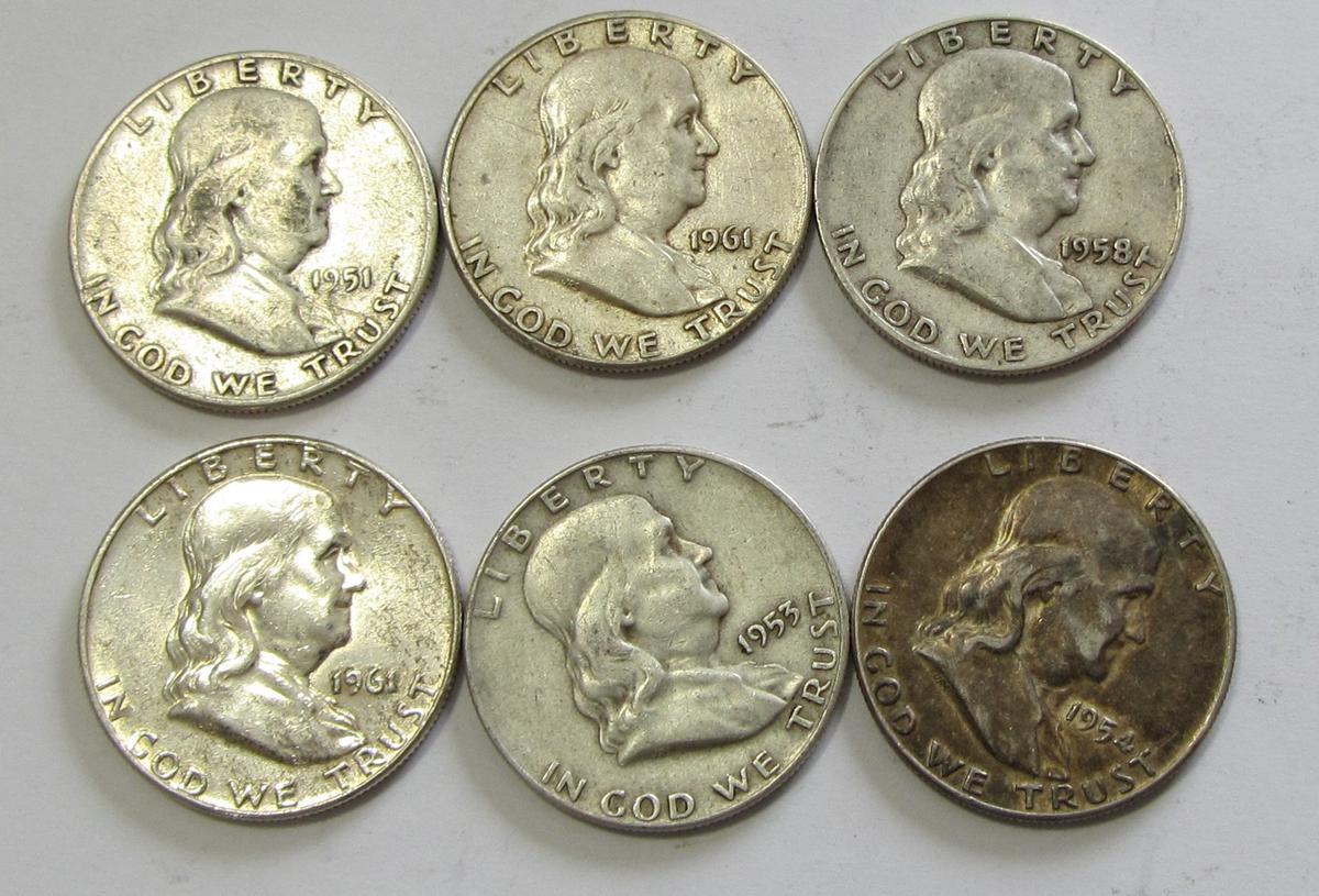 6 FRANKLIN HALF DOLLARS