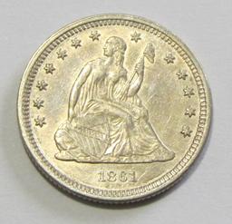 1861 HIGH GRADE SEATED QUARTER 25C