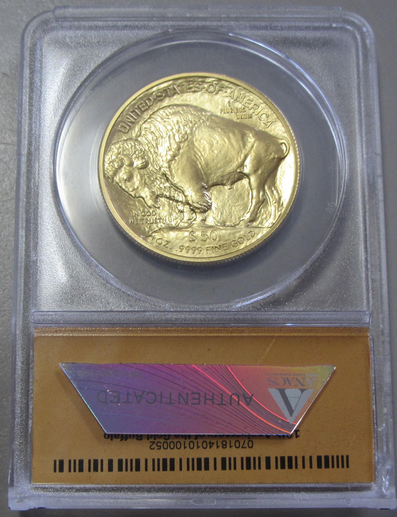 $50 PURE GOLD BUFFALO 1 OUNCE 2016 ANACS MS70 FIRST DAY OF ISSUE WITH WOOD