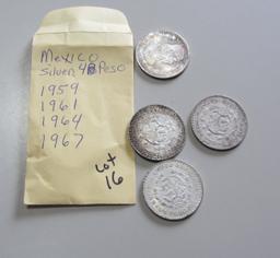 1959 1961 1964 1967 SILVER MEXICO PESO LOT