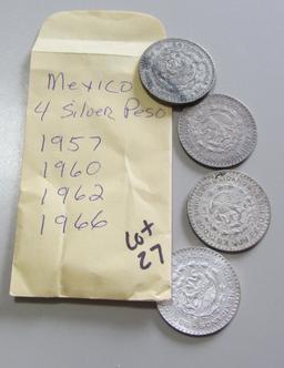 1957 1960 1962 1966 SILVER PESO MEXICO LOT