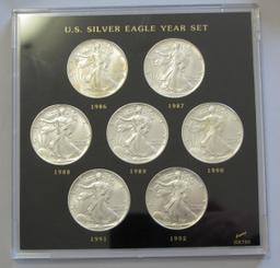 SET OF SILVER AMERICAN EAGLES 1986 TO 1992