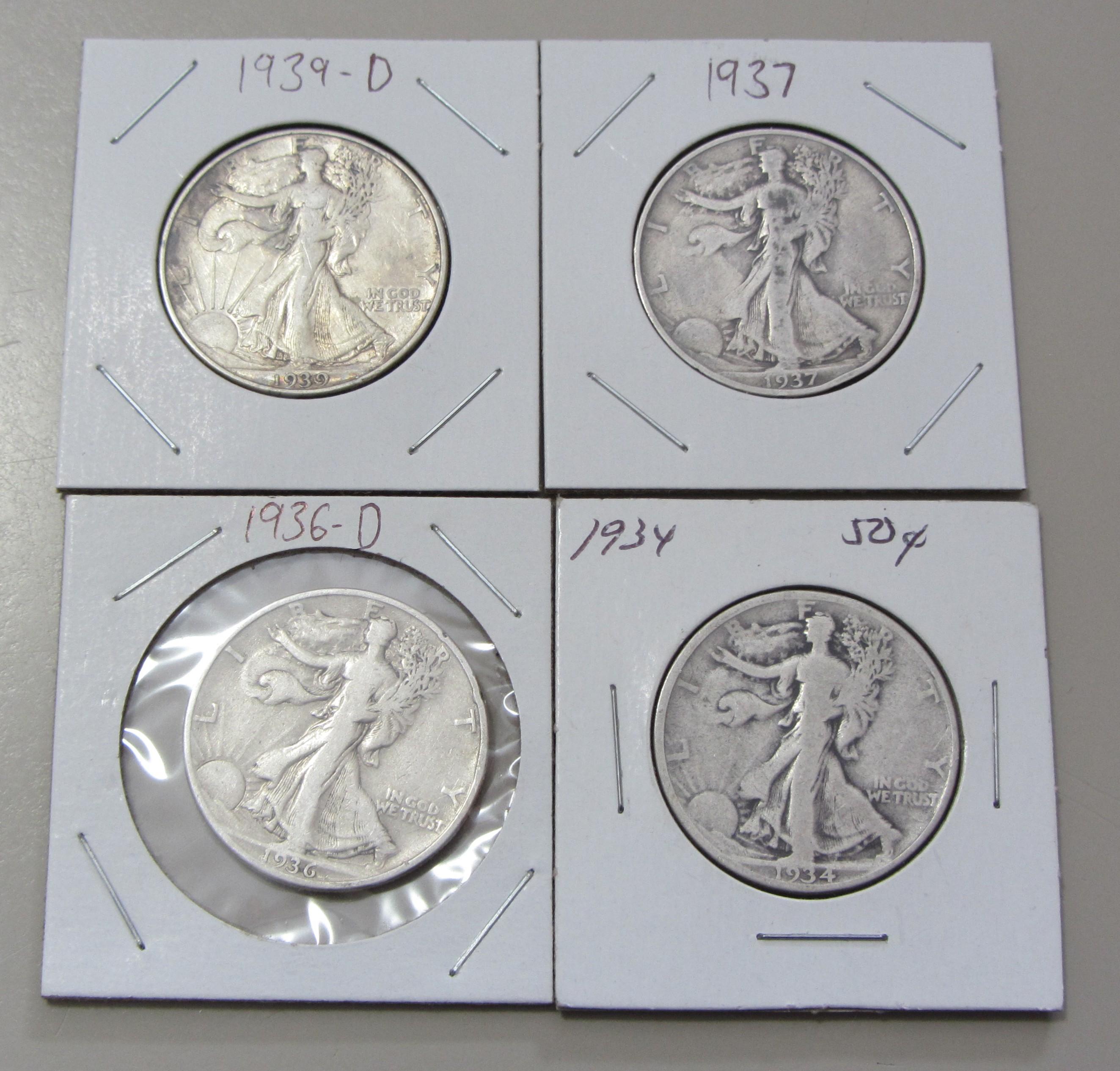 4 WALKING LIBERTY HALD DOLLARS 39-D 37 36-D 1934