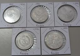 RUSSIA SILVER CCCP RUBLES LOT OF 5