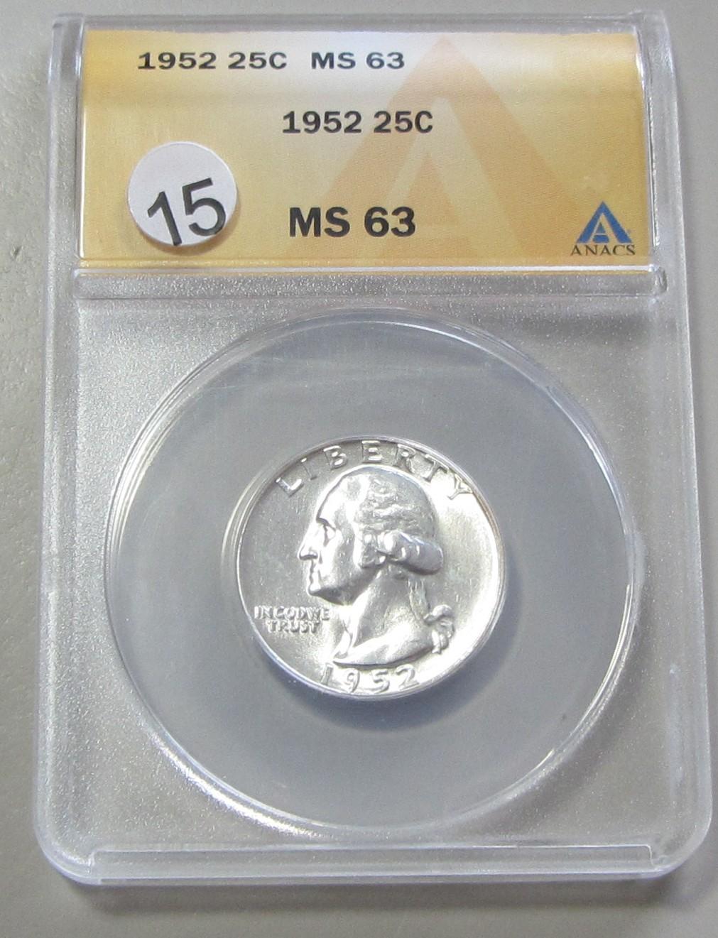 1952 QUARTER ANACS 63