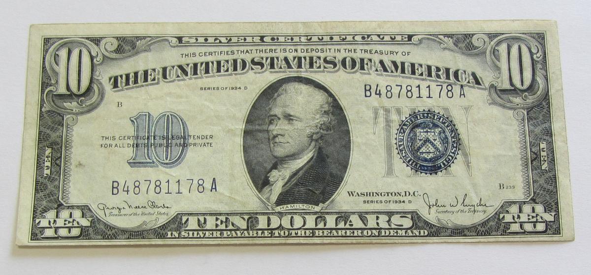 $10 SILVER CERTIFICATE 1934-C
