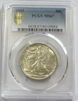 SUPERB GEM 1943 PCGS 67 WALKING LIBERTY HALF REGISTRY SET