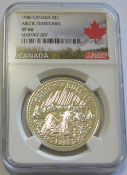 1980 $1 SILVER CANADA NGC 66