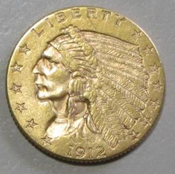 HIGH GRADE 1912 $2.5 GOLD QUARTER INDIAN EAGLE