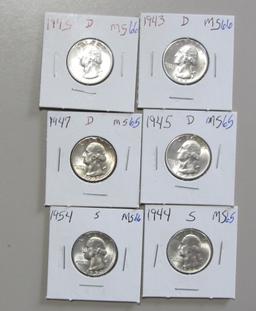 BU QUARTER LOT SILVER D AND S MINT 1943 1947 1945 1944