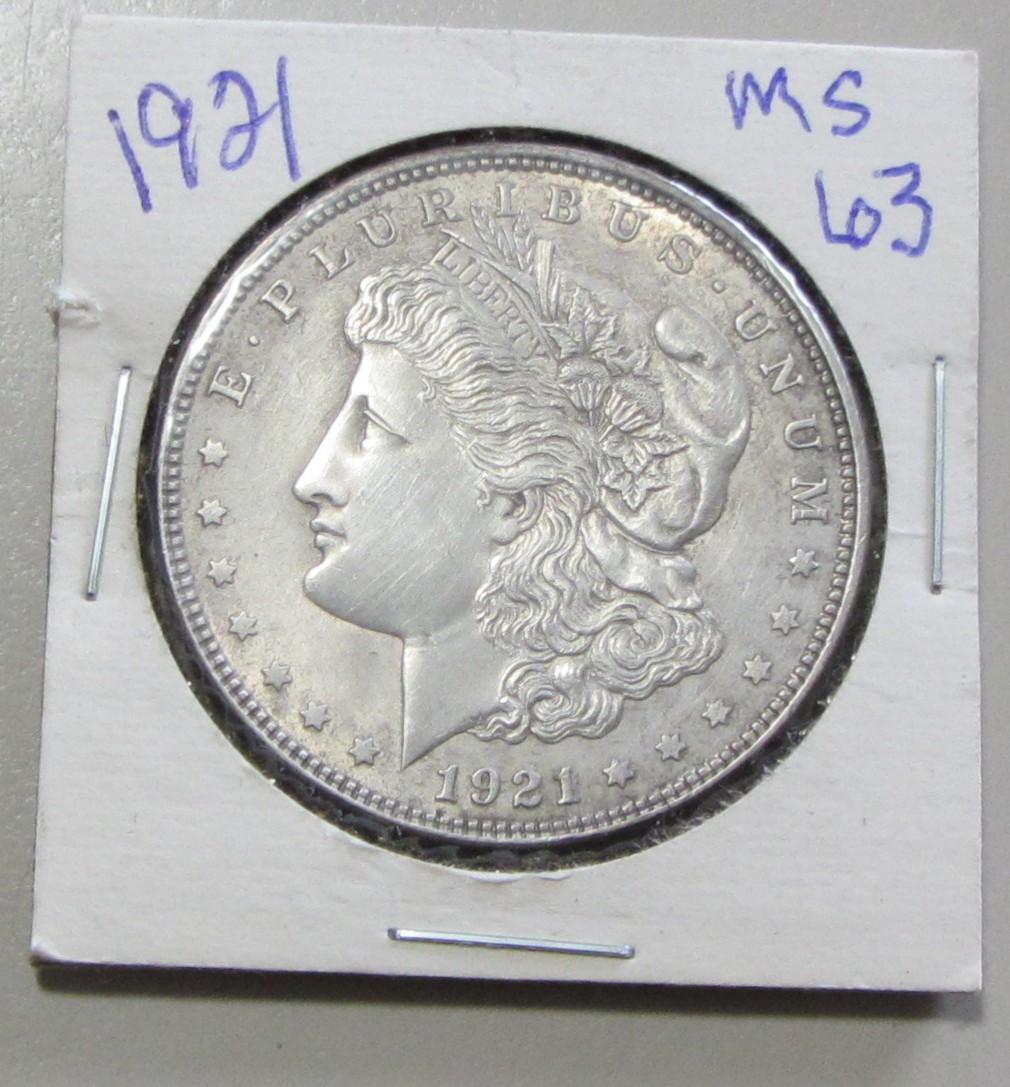 $1 1921 MORGAN SILVER DOLLAR SOME HAIRLINES