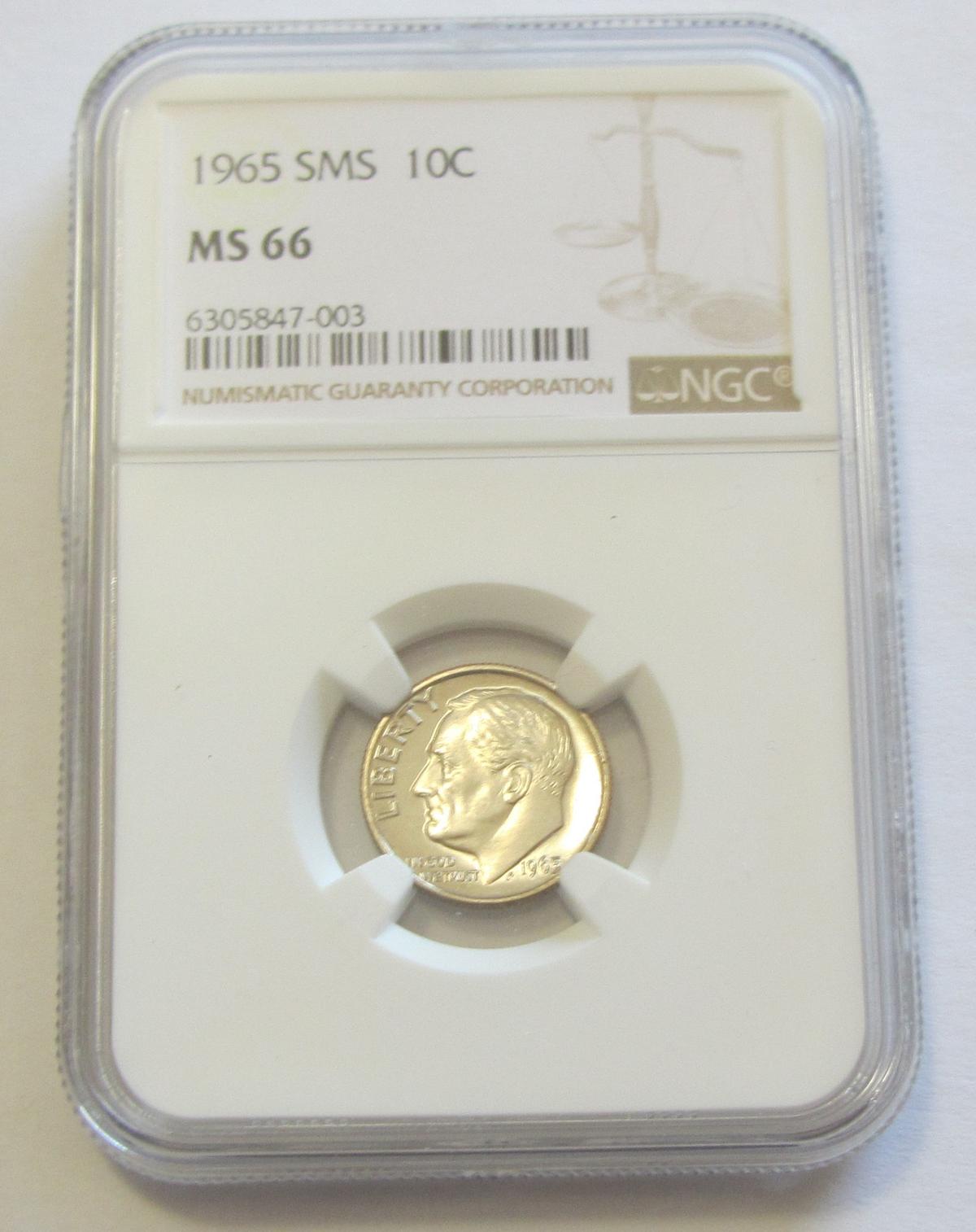 1965 SMS DIME NGC 66