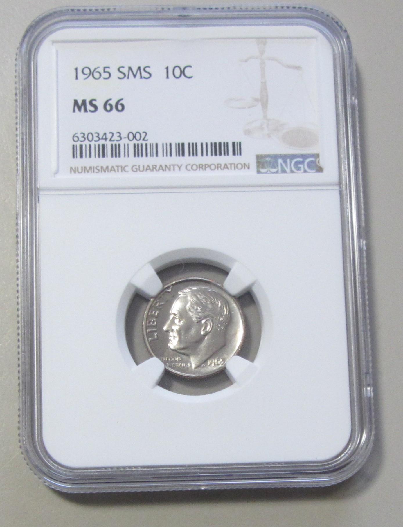 1965 SMS DIME NGC 66