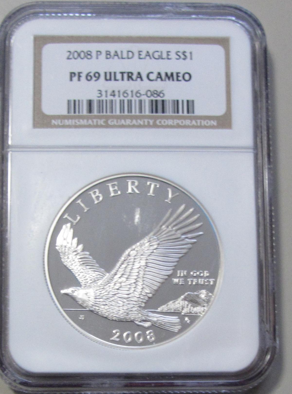 2008-P SILVER $1 BALD EAGLE PCGS 69