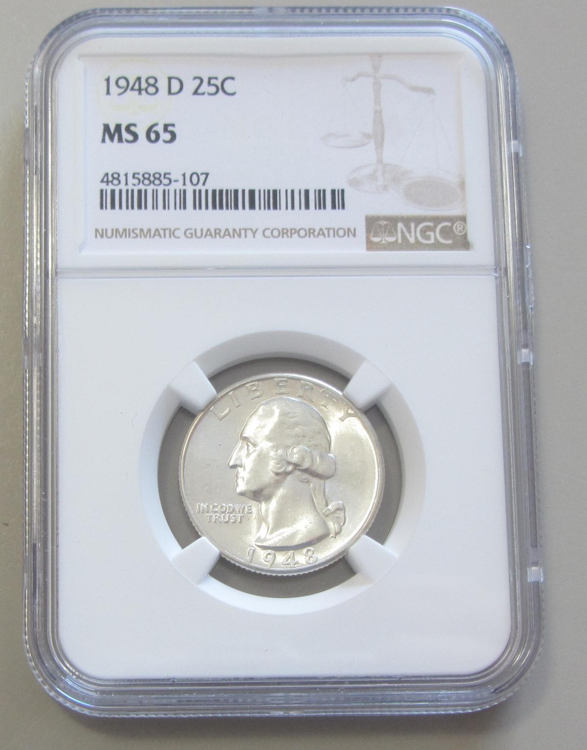 1948-D GEM WASHINGTON QUARTER NGC MS 65