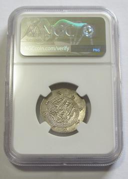 ANCIENT TABARISTAN 740 AD SILVER FIRE ALTER NGC AU