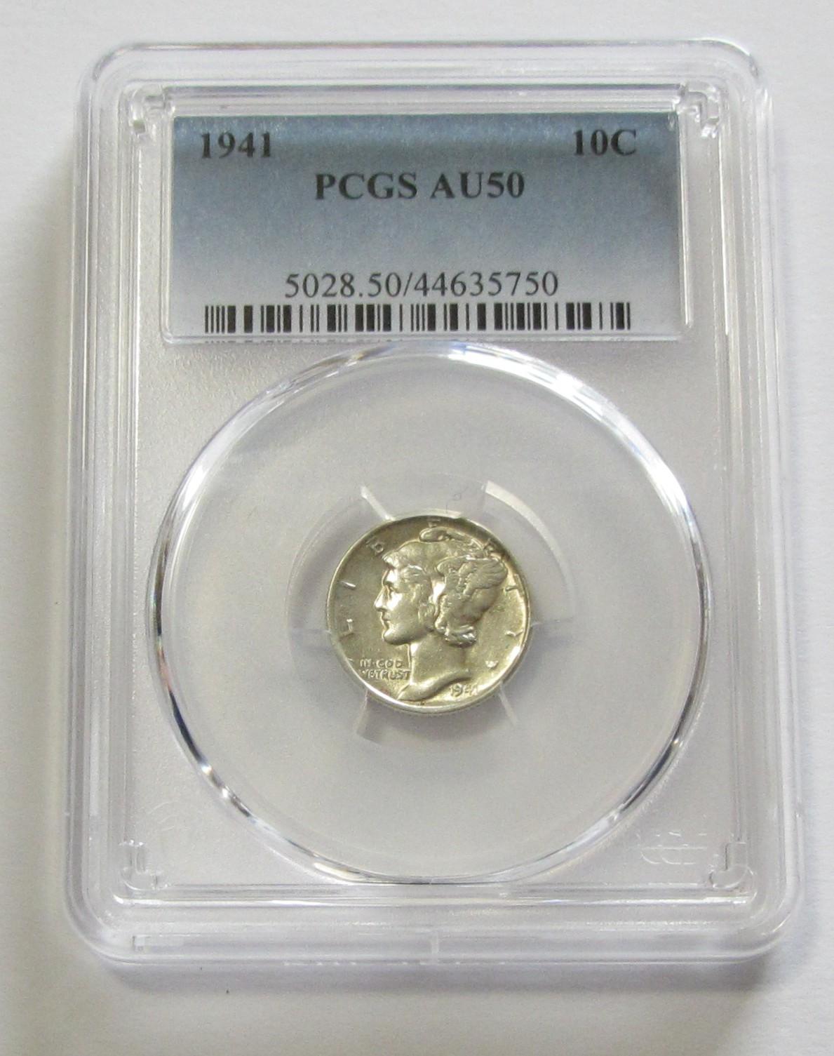 1941 MERCURY DIME PCGS AU50