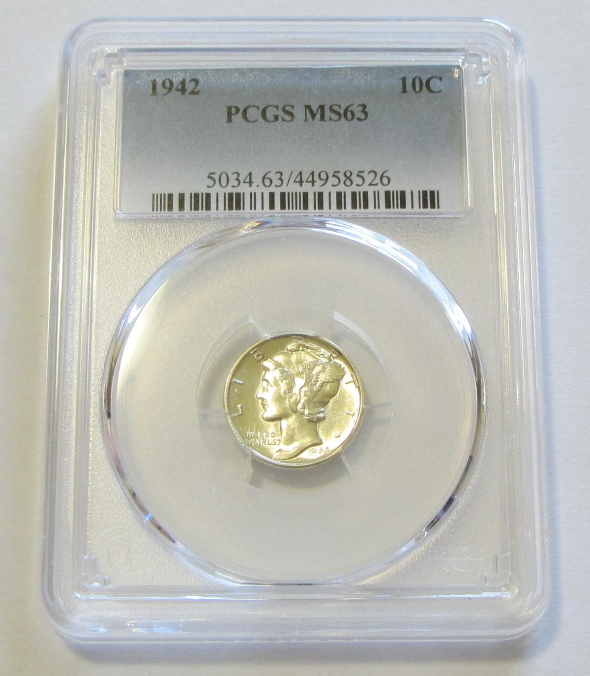 1942 MERCURY DIME PCGS 63