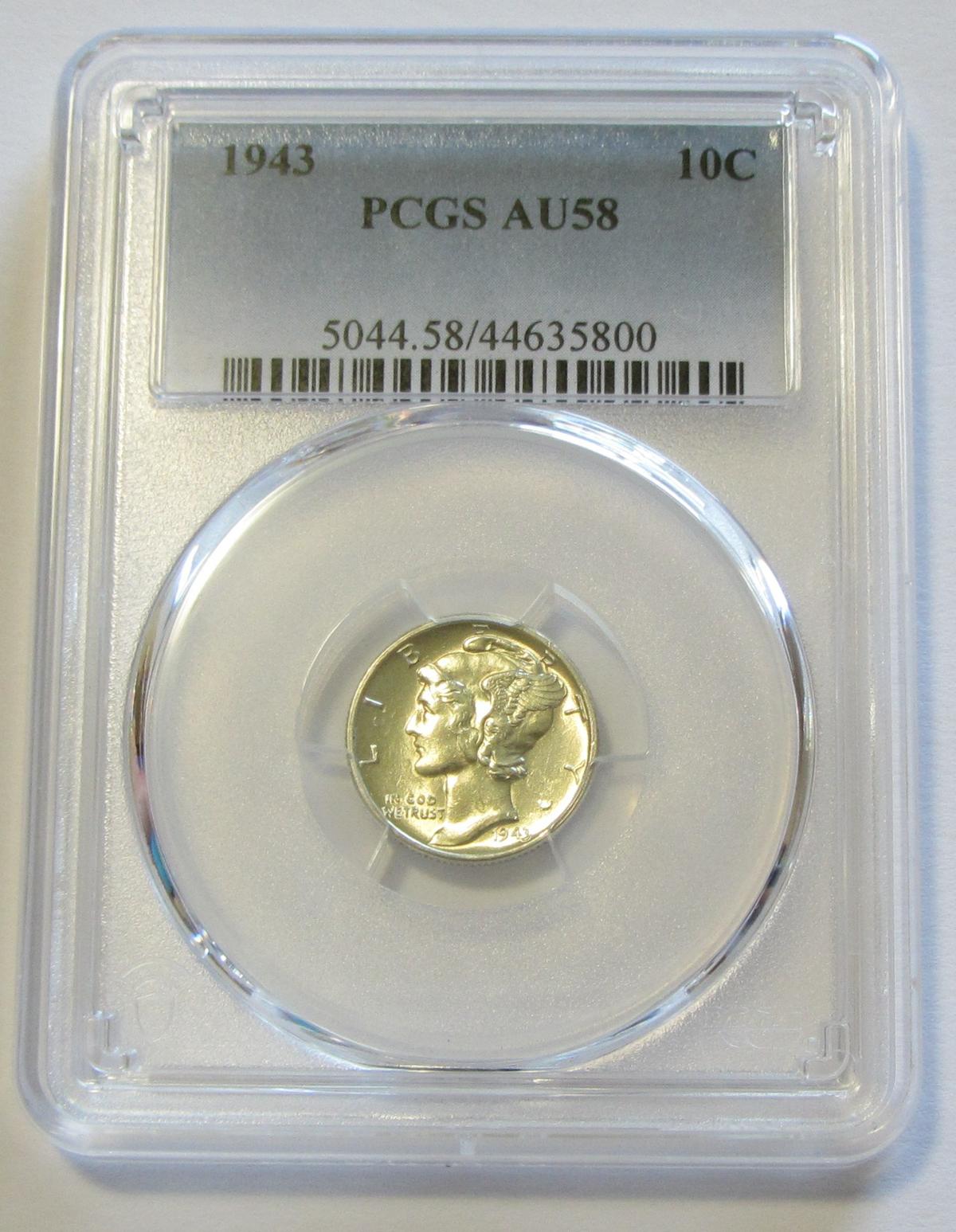 1943 MERCURY DIME PCGS 58