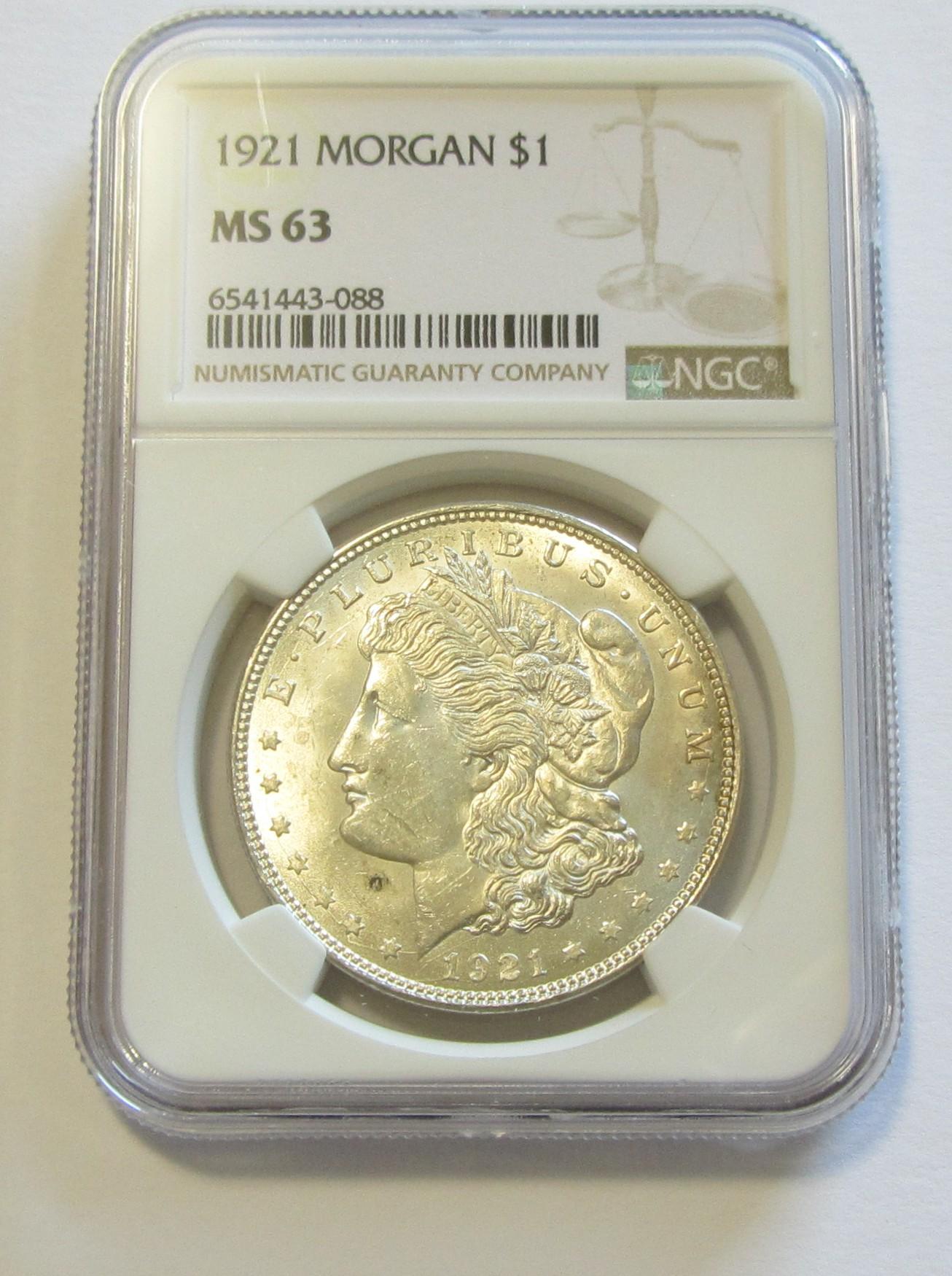 $1 1921 MORGAN NGC MS 63