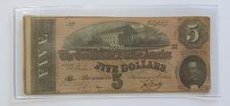 HIGH GRADE $5 1864 CONFEDERATE CURRENCY