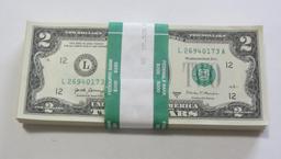 $200 FACE VALUE BEP PACK OF $2 BILLS FRN MOSTLY CONSECUTIVE UNCIRCULATED