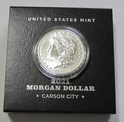 $1 2021 MORGAN CARSON CITY WITH BOX AND PAPER