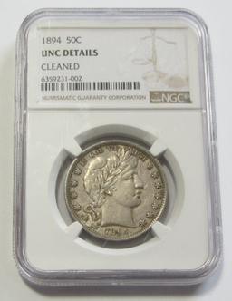 1894 BARBER HALF 50C NGC UNCIRCULATED DETAILS GREYSHEET WHOLESALE BID IS $5