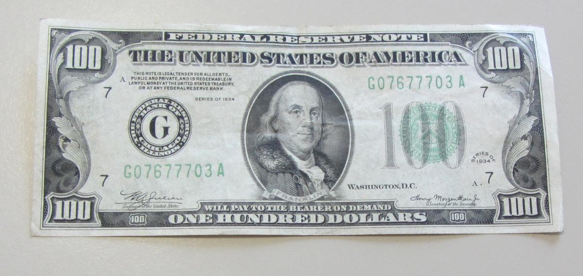 $100 FEDERAL RESERVE NOTE 1934 7703