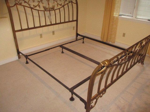 Metal King Size Sleigh Bed - Art Nouveau Style - Maker's Tag - originally $525