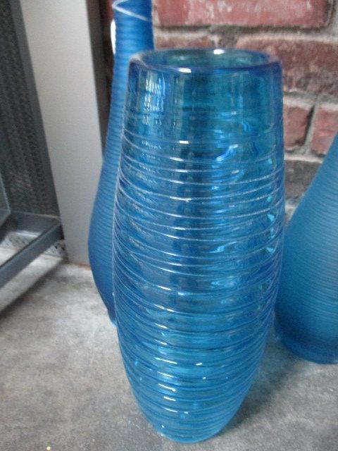 Decorative Blue Glass Vases 16" and 14"