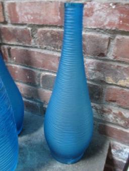 Decorative Blue Glass Vases 16" and 14"