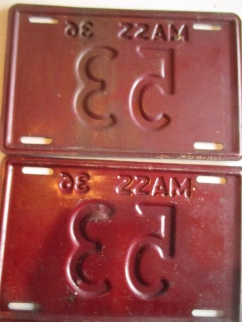 Pair 1936 Massachusetts Low Number License Plates