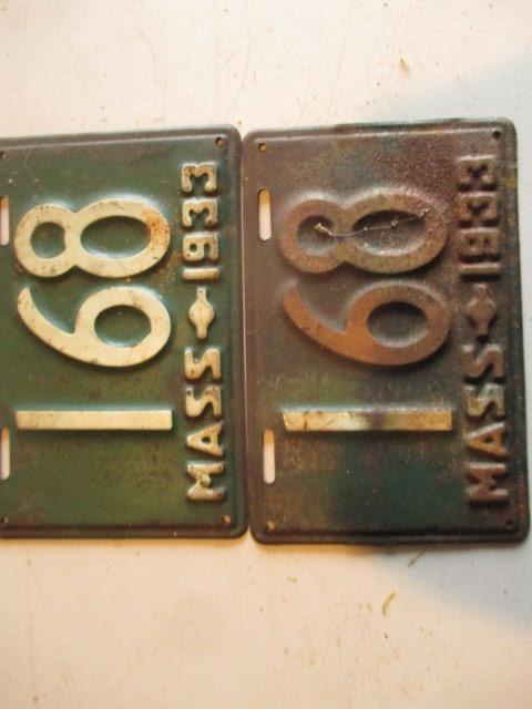 Pair Low Number 1933 License Plates and a 1932 Plate