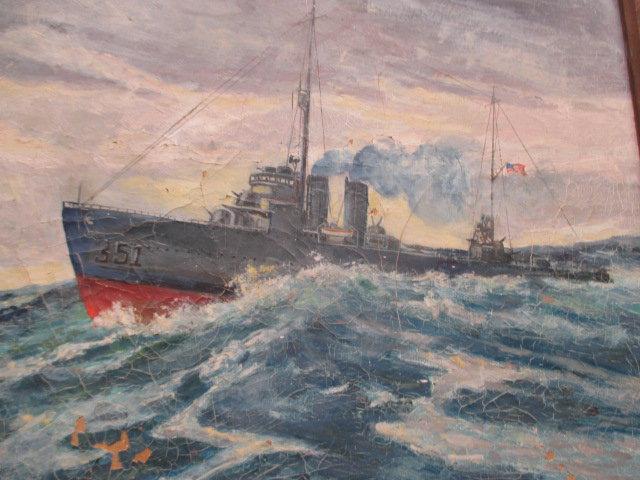 U.S. Destroyer Mac Donough WPA O/C by Henry Orne Rider Frame 34" X 29"