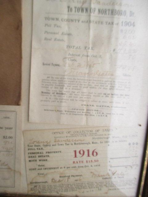 Framed 1800's and Early 1900's Northborough Tax Receipts & other Ephemera