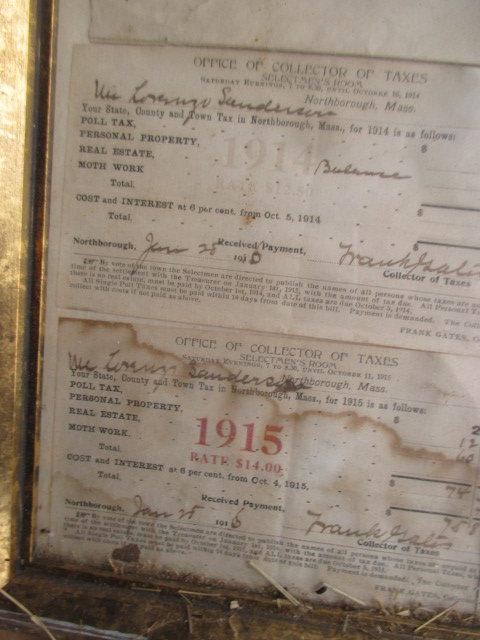 Framed 1800's and Early 1900's Northborough Tax Receipts & other Ephemera