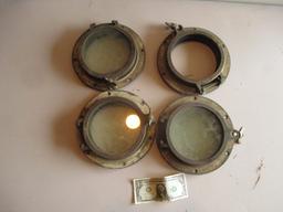 4 Brass Ship Portholes (1 missing glass) & Bow Light in Package
