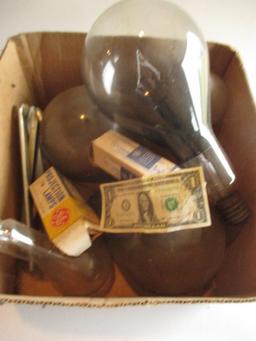 Large Vintage GE Lightbulbs & Others in Antique Laundry Basket