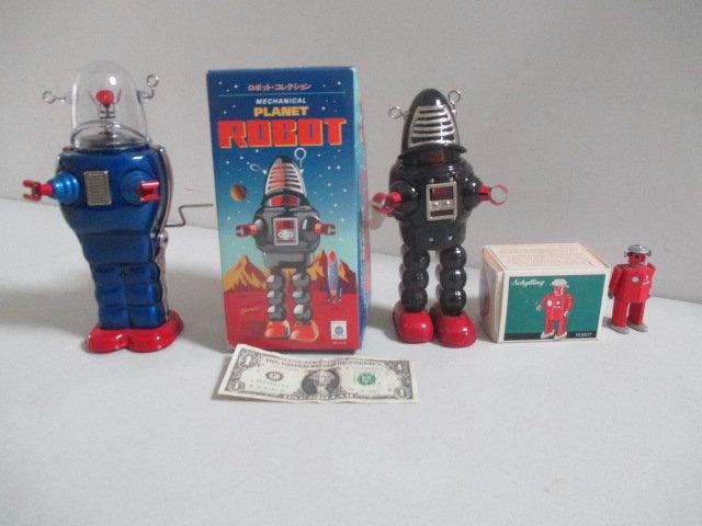 Mechanical Planet Robot with Box, Schylling Miniature Robot with Box and Windup Robot (No Box)
