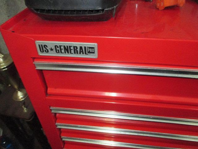 US General  Rolling Tool Box with Wood Clamps and Other Tools