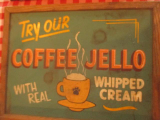Coffee Jello real whipped cream sign paint on chalkboard 24" X 18"- staining