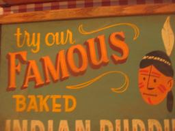 Famous baked Indian pudding sign paint on chalkboard 24" X 18"- staining